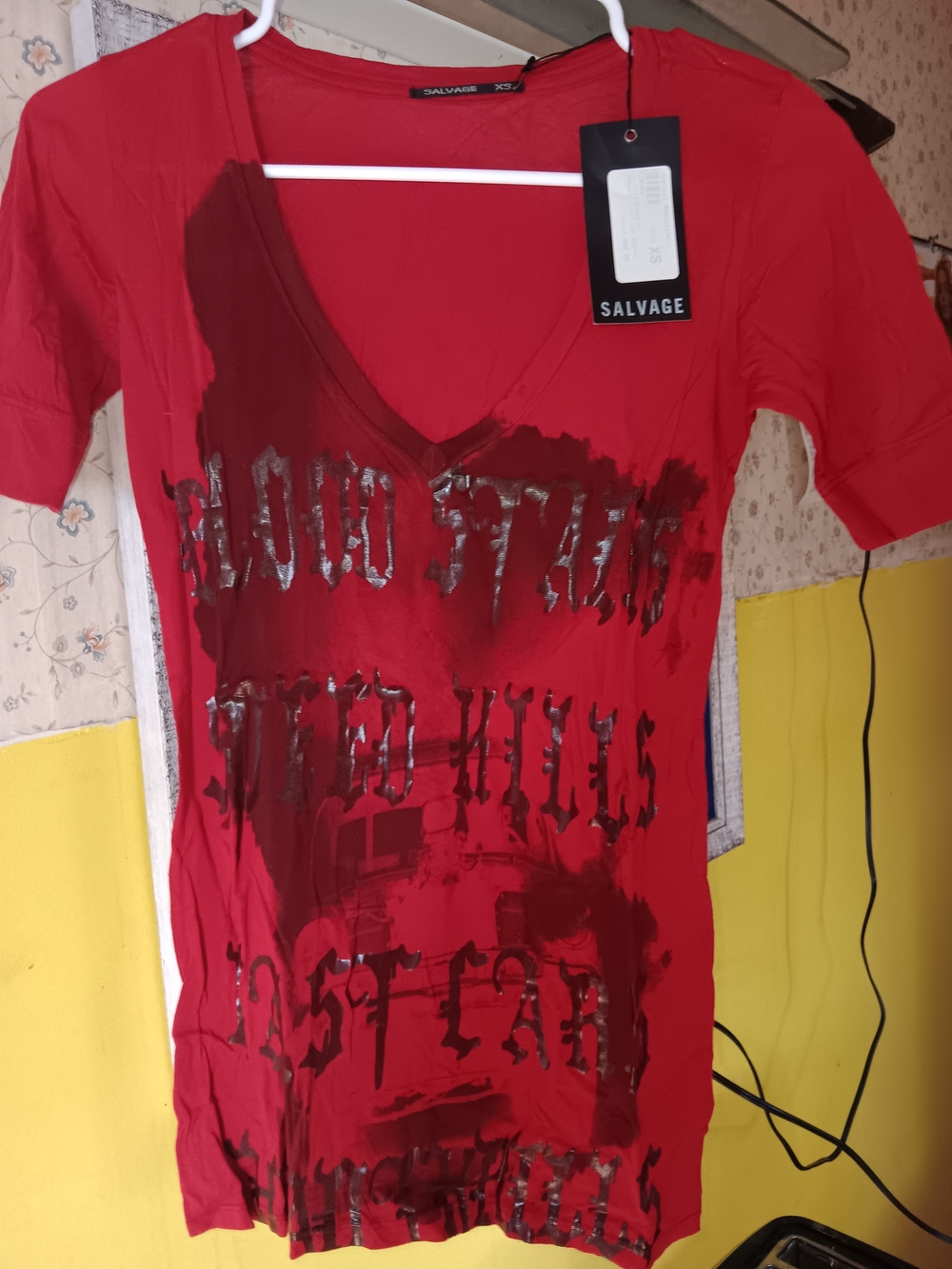 NWT Salvage Women’s Red V-Neck Graphic Tee. XS